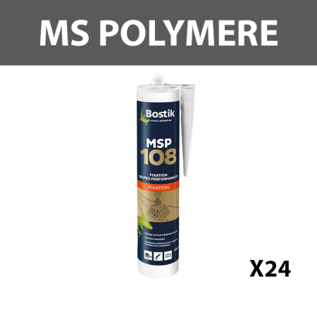 Lot de 24 mastics-colles polymère "MSP108" Fixation lourde Blanc 290ml BOSTIK
