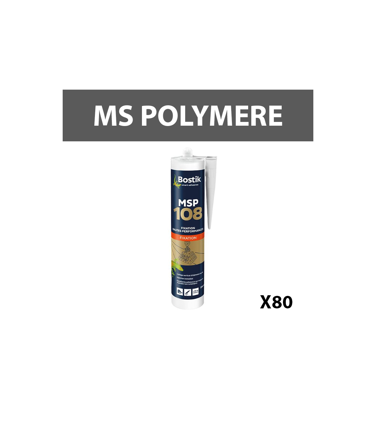 Lot de 80 mastics-colles polymère "MSP108" Fixation lourde Blanc 290ml BOSTIK