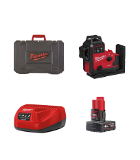 Laser 3 lignes vert 360° 12V M12 A3PLO-401C + 1 batterie 4 Ah 12 V + chargeur C12C MILWAUKEE