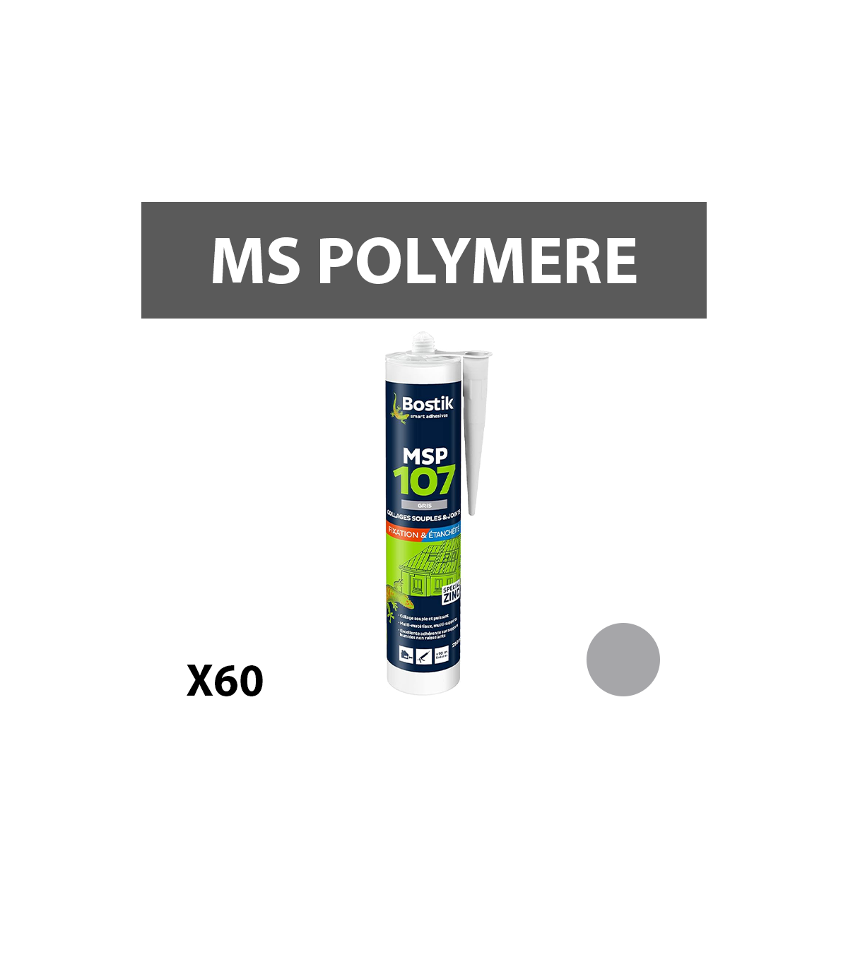 Lot de 60 mastics-colles polymère "MSP107" Gris 290ml BOSTIK