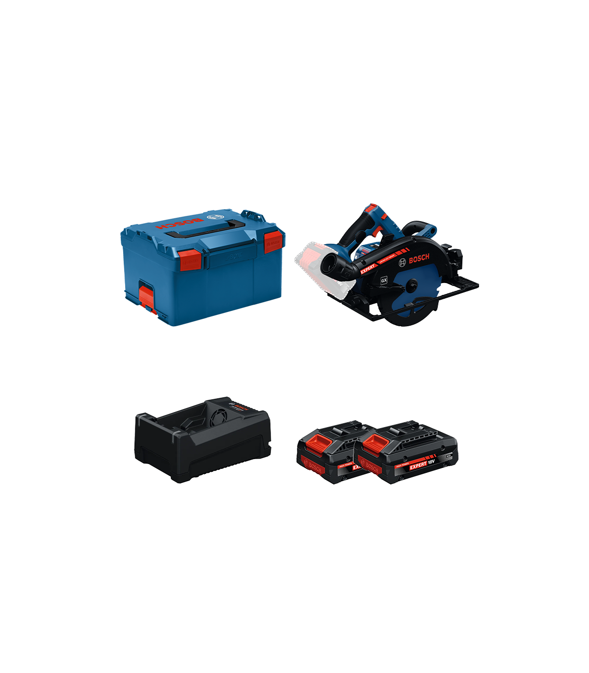 Scie circulaire EXPERT EXKS18V-68GX + 2 Batteries EXPERT 4 Ah + 1 Chargeur GAL 12V/18V-80 BOSCH