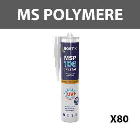 Lot de 80 mastics-colles polymère "MSP106" Crystal Transparent 290ml BOSTIK