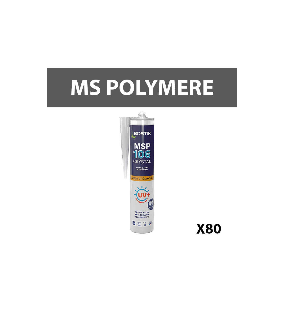 Lot de 80 mastics-colles polymère "MSP106" Crystal Transparent 290ml BOSTIK
