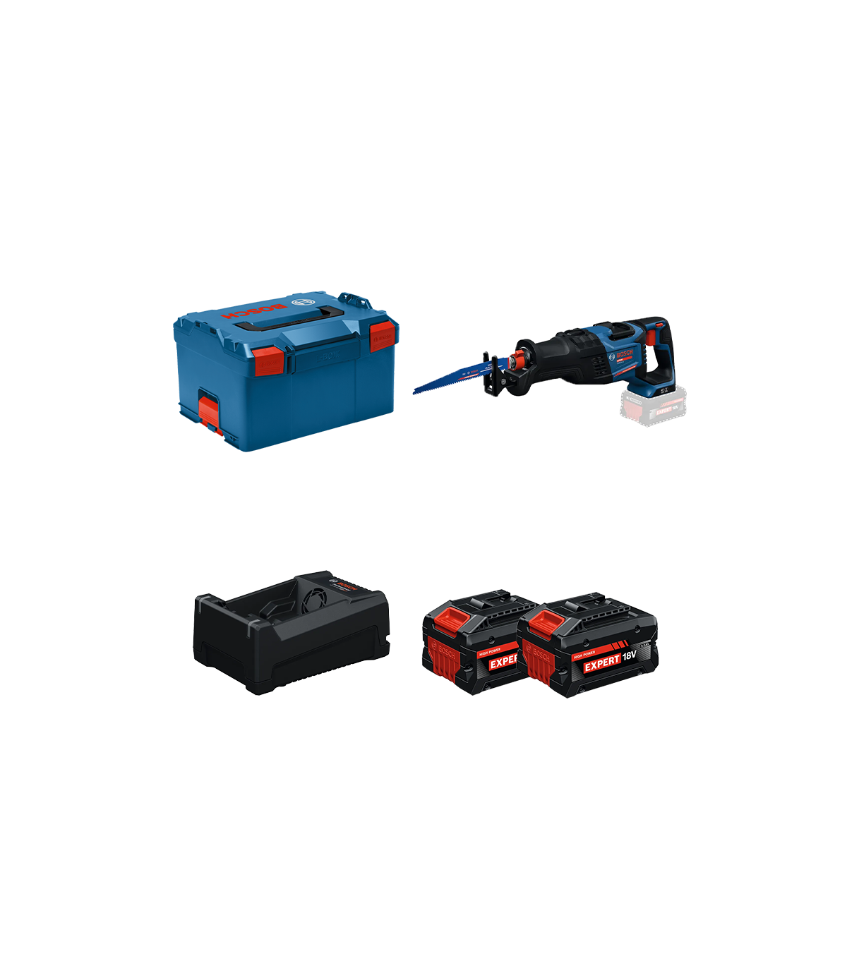 Scie sabre EXSAB 18V-32 + 2 Batteries EXPERT 5,5 Ah + 1 Chargeur GAL 12V/18V-80 BOSCH