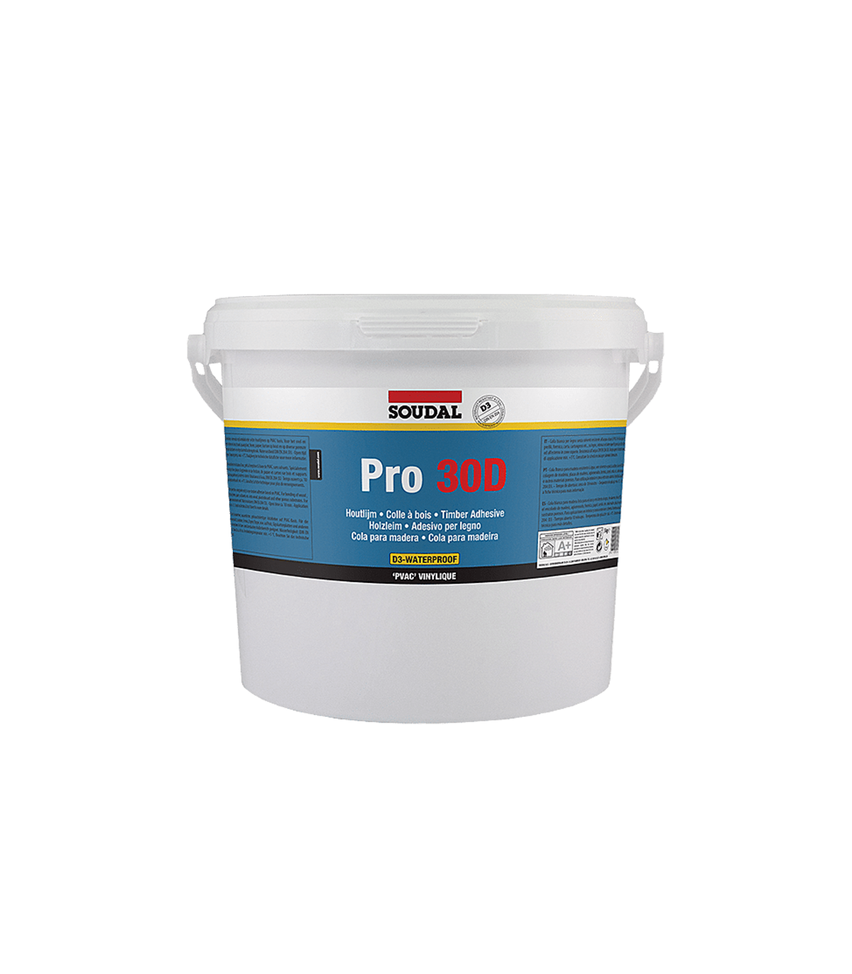 Colle à bois Blanche Résistante à l'eau "D3 PRO 30D" 5kg SOUDAL