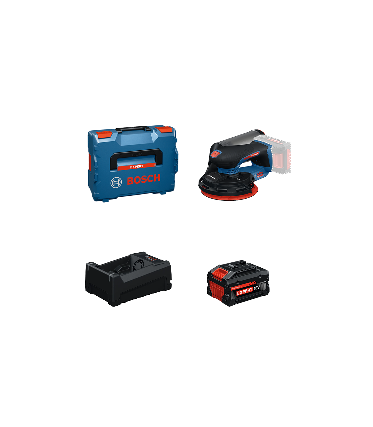 Ponceuse excentrique Ø150 mm EXPERT EXEX18V-150-5 + 1 Batterie EXPERT 5,5 Ah + 1 Chargeur GAL 12V/18V-80 BOSCH