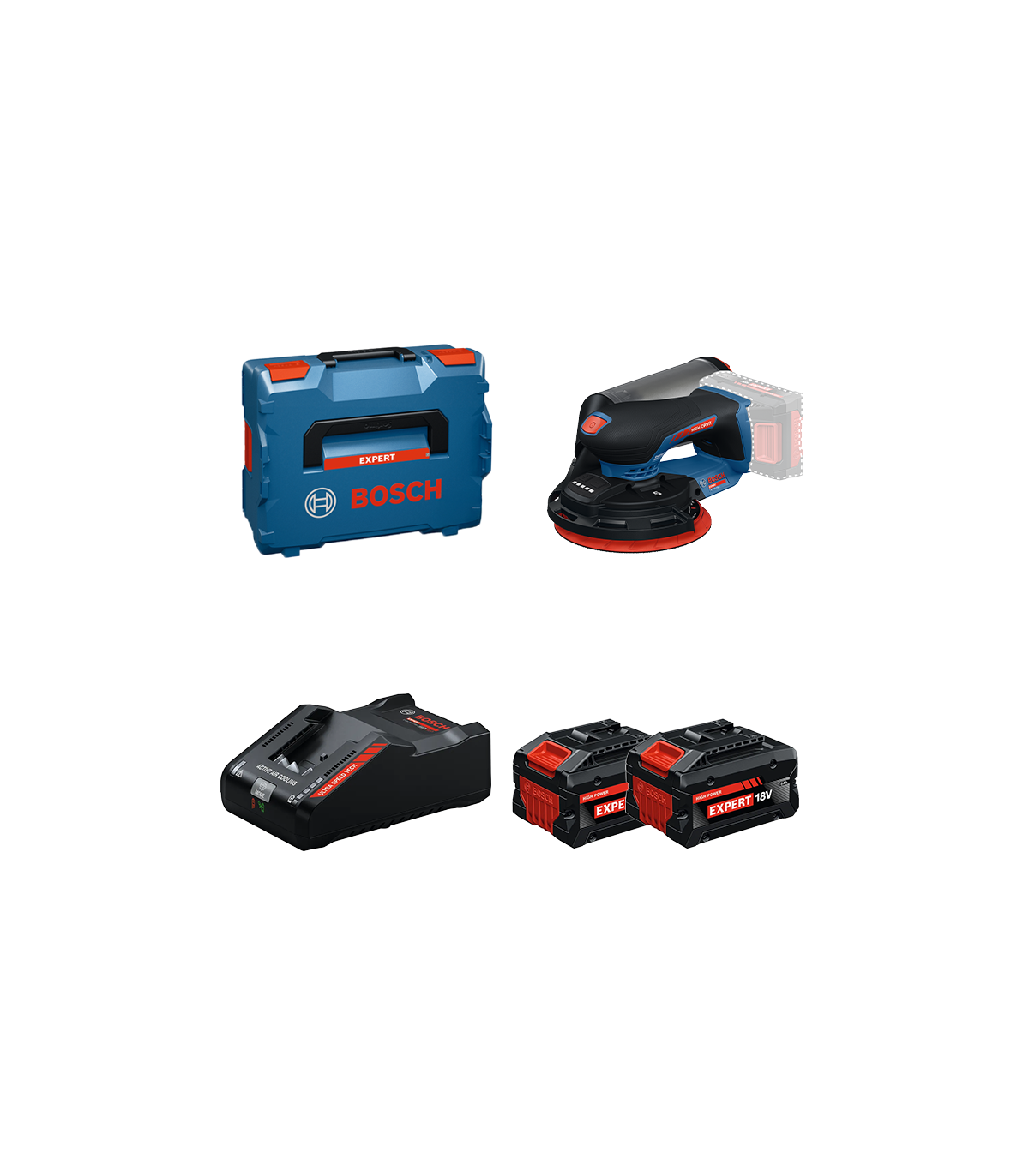 Ponceuse excentrique Ø150 mm EXPERT EXEX18V-150-5 + 2 Batteries EXPERT 8 Ah + 1 Chargeur EXAL18V-160 BOSCH