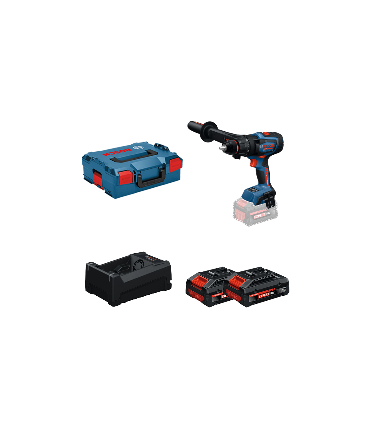 Perceuse visseuse à percussions EXPERT EXSB 18V-150 + 2 Batteries EXPERT 4 Ah + 1 Chargeur GAL 12V/18V-80 BOSCH