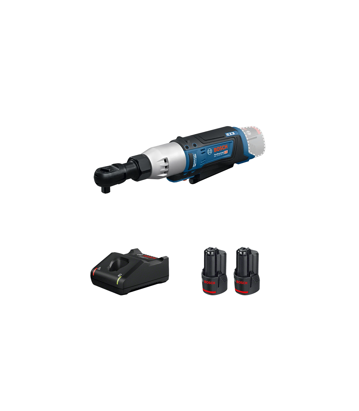 Clé à cliquet GRC 12V-60 3/8 SN + 2 batteries 12V 3 Ah + chargeur GAL 12V-40 BOSCH