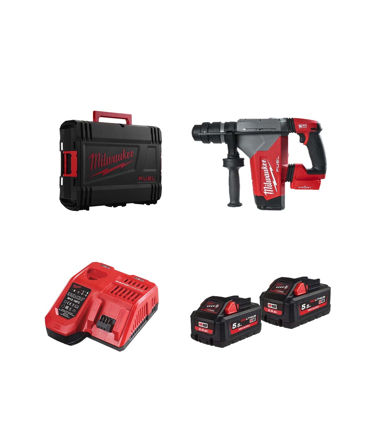 Perforateur SDS Plus 18V M18 ONEFHPX-552X + 2 batteries HB 5,5 Ah + chargeur M12-18 FC MILWAUKEE