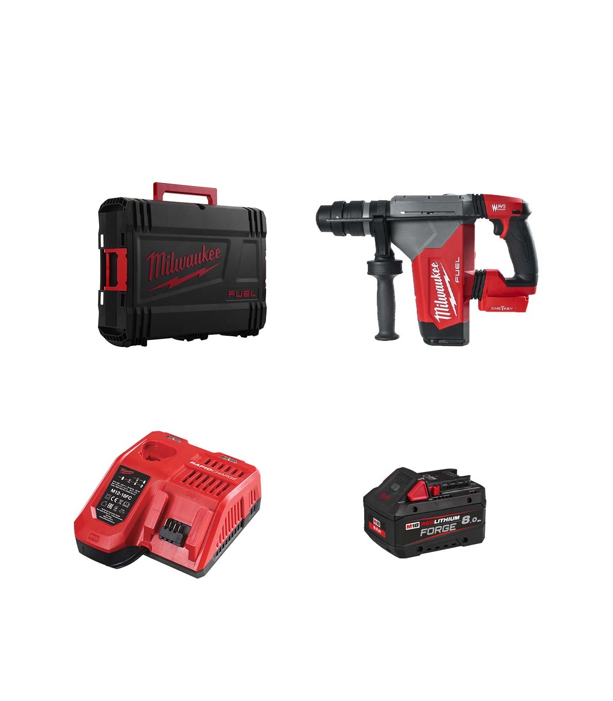 Perforateur SDS Plus 18V M18 ONEFHPX-0X + 1 batterie M18 FB8 8 Ah + chargeur M12-18 FC MILWAUKEE