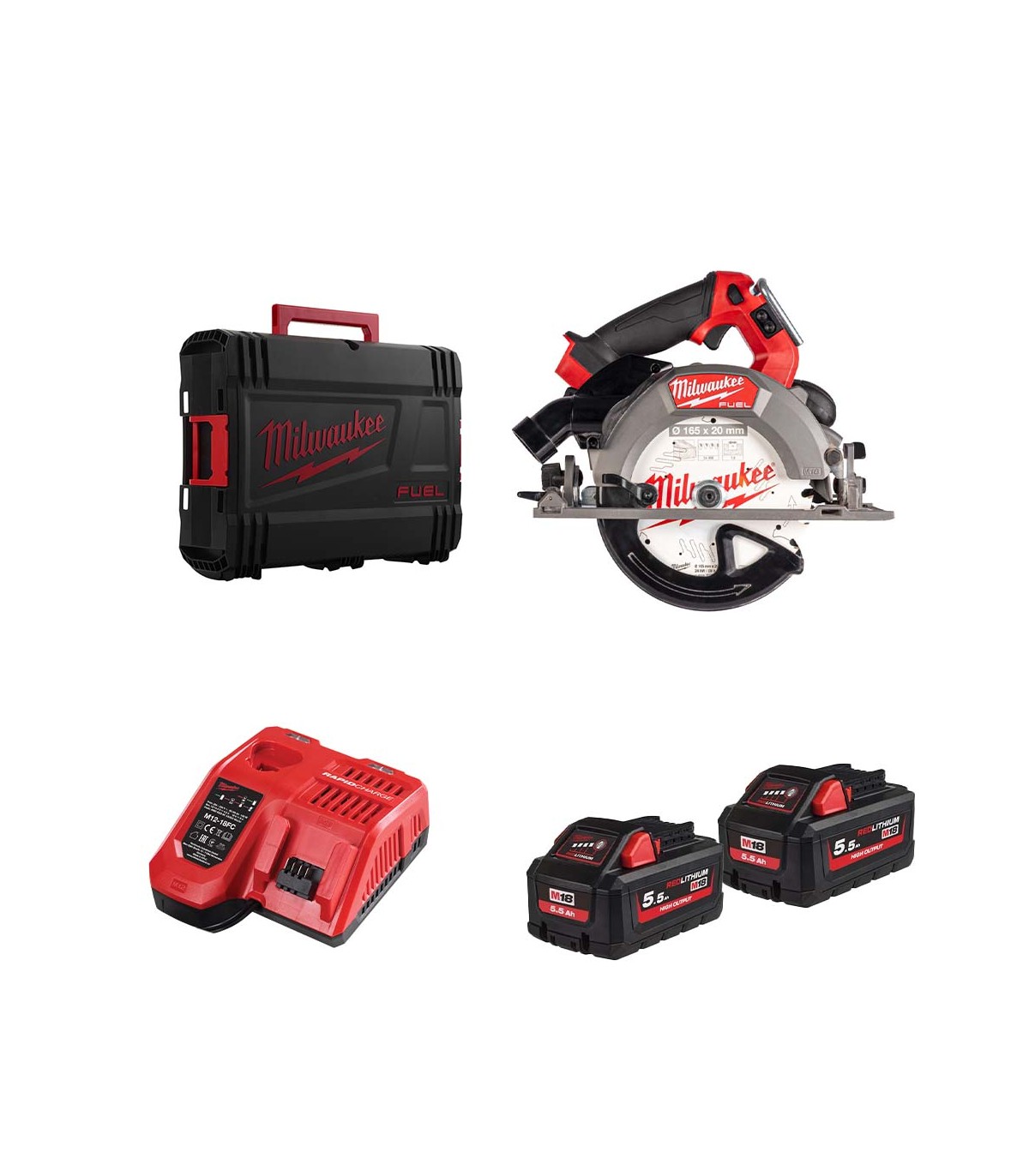 Scie circulaire Ø165 mm 18V M18 FCSDC165-0C + 2 batteries HB 5,5 Ah + chargeur M12-18 FC MILWAUKEE