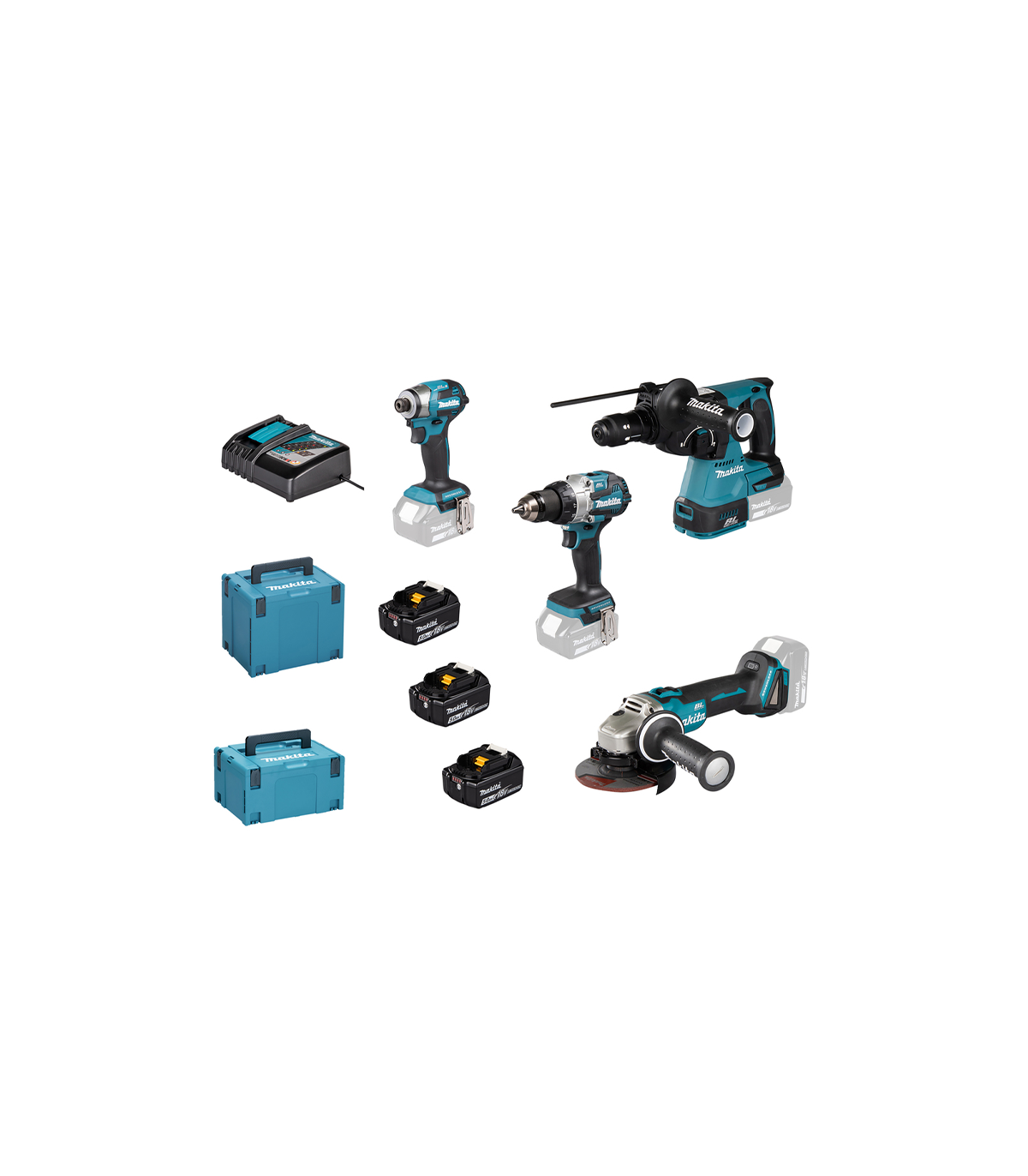 Pack de 4 machines 18V DLX4195JX1 (DGA504 + DHP489 + DHR243 + DTD173) MAKITA