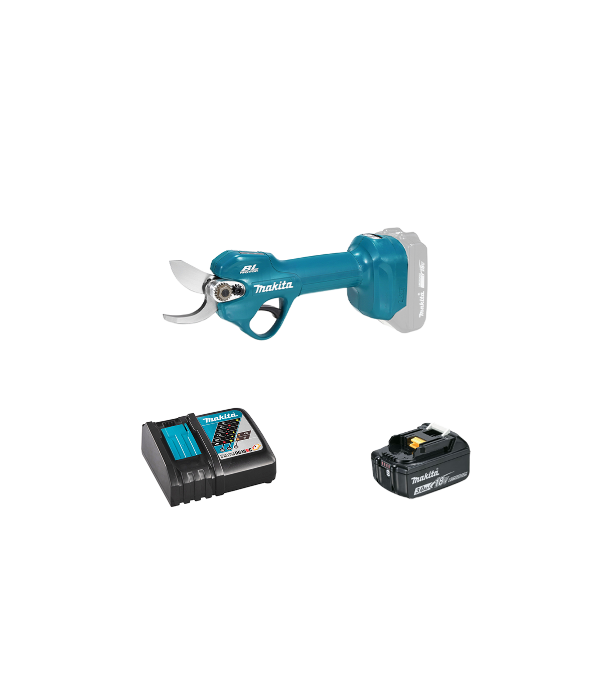 Sécateur 18V 30mm DUP181Z + 1 batterie BL1830B 18V 3 Ah + chargeur rapide DC18RC MAKITA