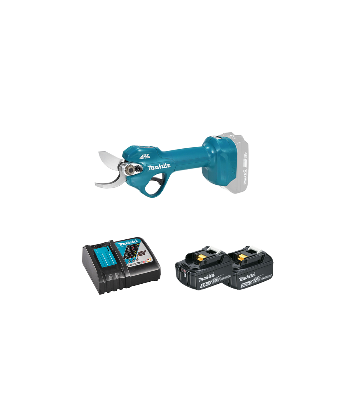 Sécateur 18V 30mm DUP181Z + 2 batteries BL1830B 18V 3 Ah + chargeur rapide DC18RC MAKITA