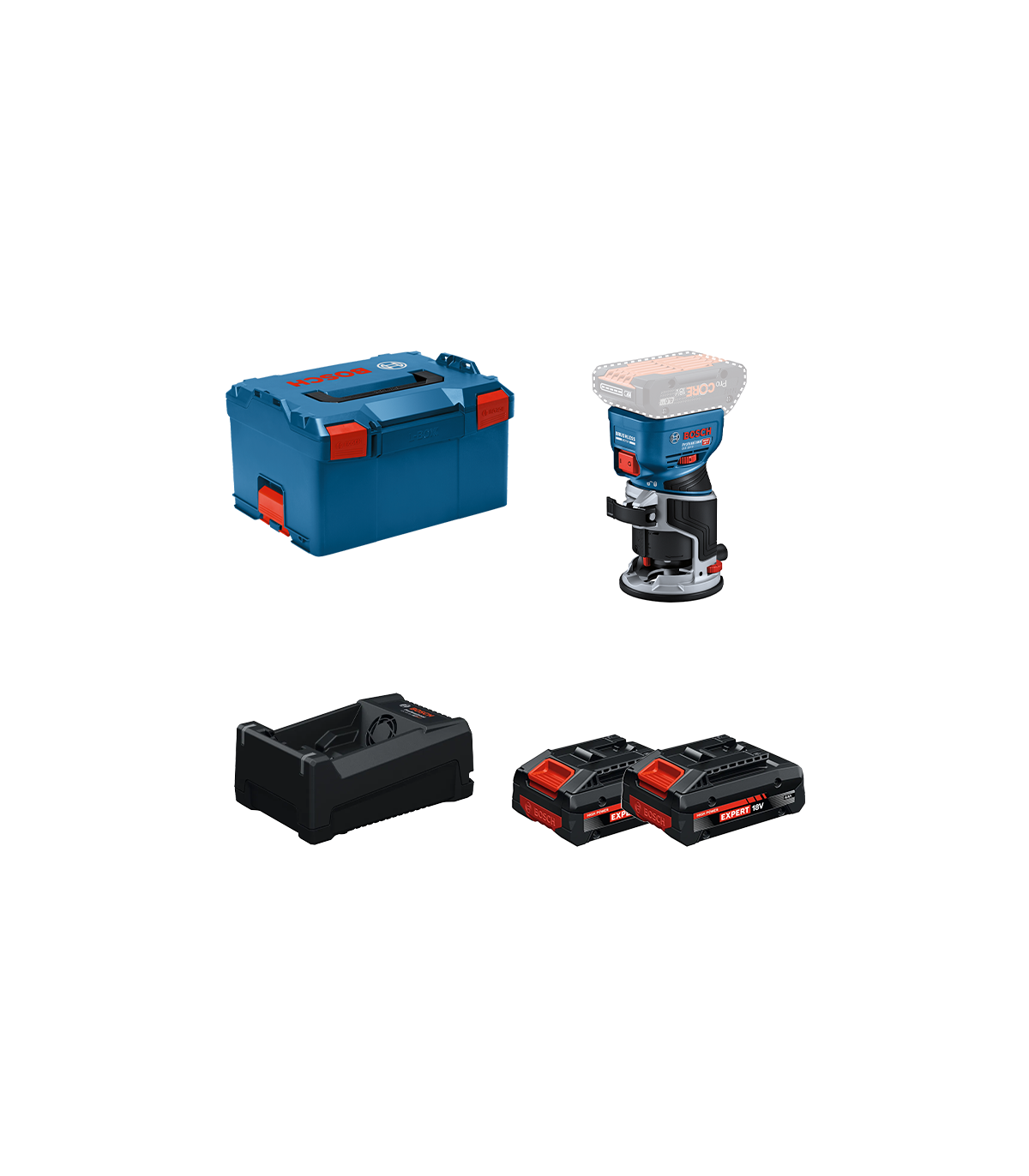 Affleureuse GKF 18V-8 + 2 Batteries EXPERT 4 Ah + 1 Chargeur GAL 12V/18V-80 BOSCH