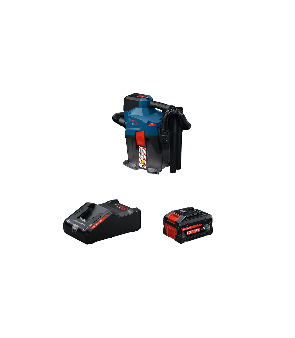 Aspirateur à batterie eau et poussière GAS 18V-6LS + 1 Batterie EXPERT 8 Ah + 1 Chargeur EXAL18V-160 BOSCH
