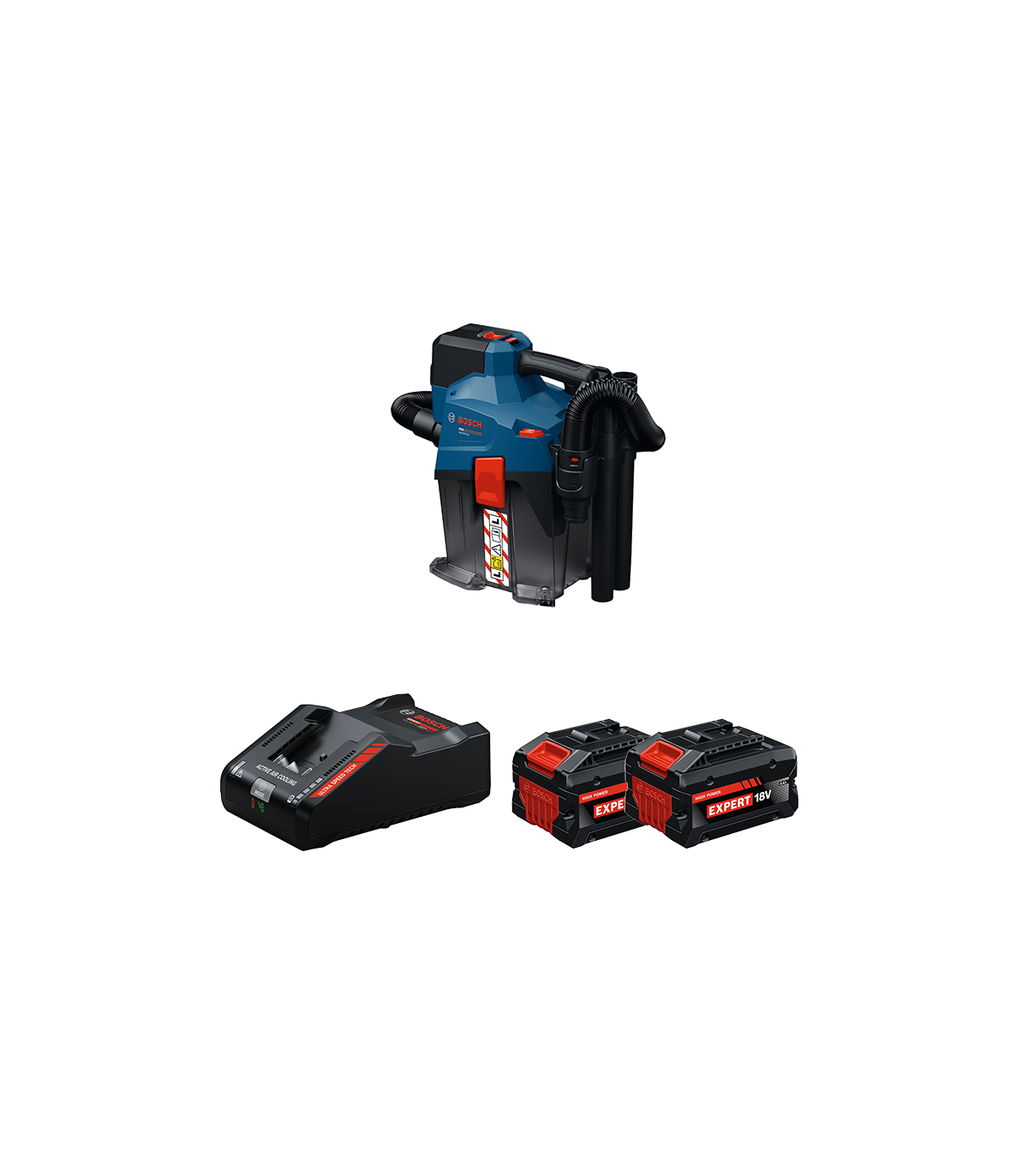 Aspirateur à batterie eau et poussière GAS 18V-6LS + 2 Batteries EXPERT 8 Ah + 1 Chargeur EXAL18V-160 BOSCH