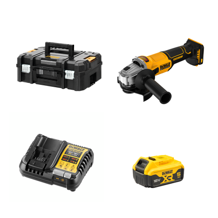 Meuleuse Ø125 mm 18V DCG407NT-XJ + 1 batterie 18V 5 Ah + 1 Chargeur DCB1104-QW DEWALT