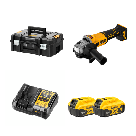 Meuleuse Ø125 mm 18V DCG407NT-XJ + 2 batteries 18V 5 Ah + 1 Chargeur DCB1104-QW DEWALT