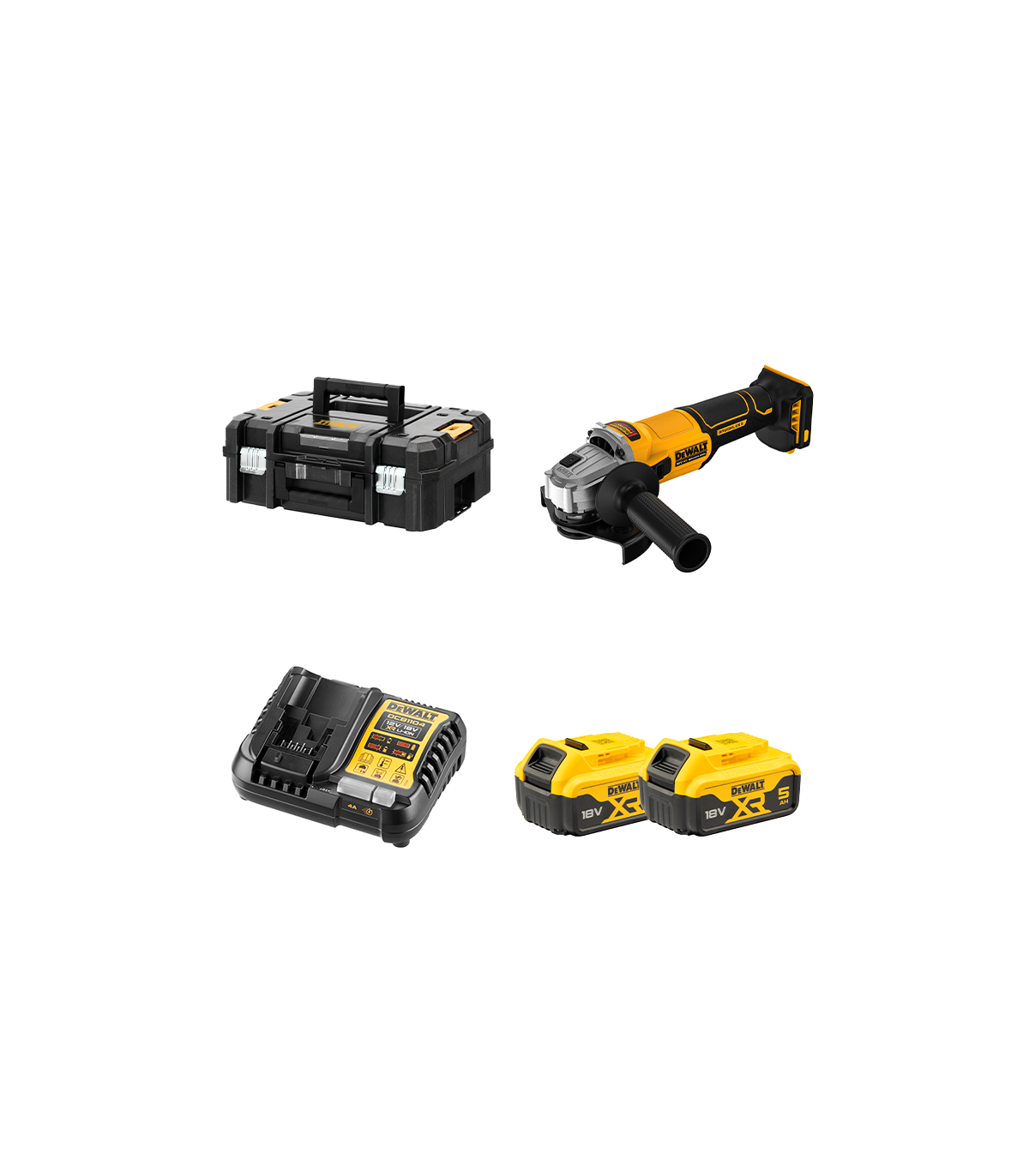 Meuleuse Ø125 mm 18V DCG407NT-XJ + 2 batteries 18V 5 Ah + 1 Chargeur DCB1104-QW DEWALT