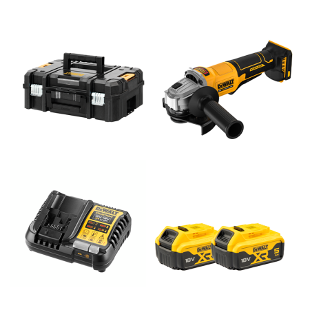 Meuleuse Ø125 mm 18V DCG408NT-XJ + 2 batteries 18V 5 Ah + 1 Chargeur DCB1104-QW DEWALT