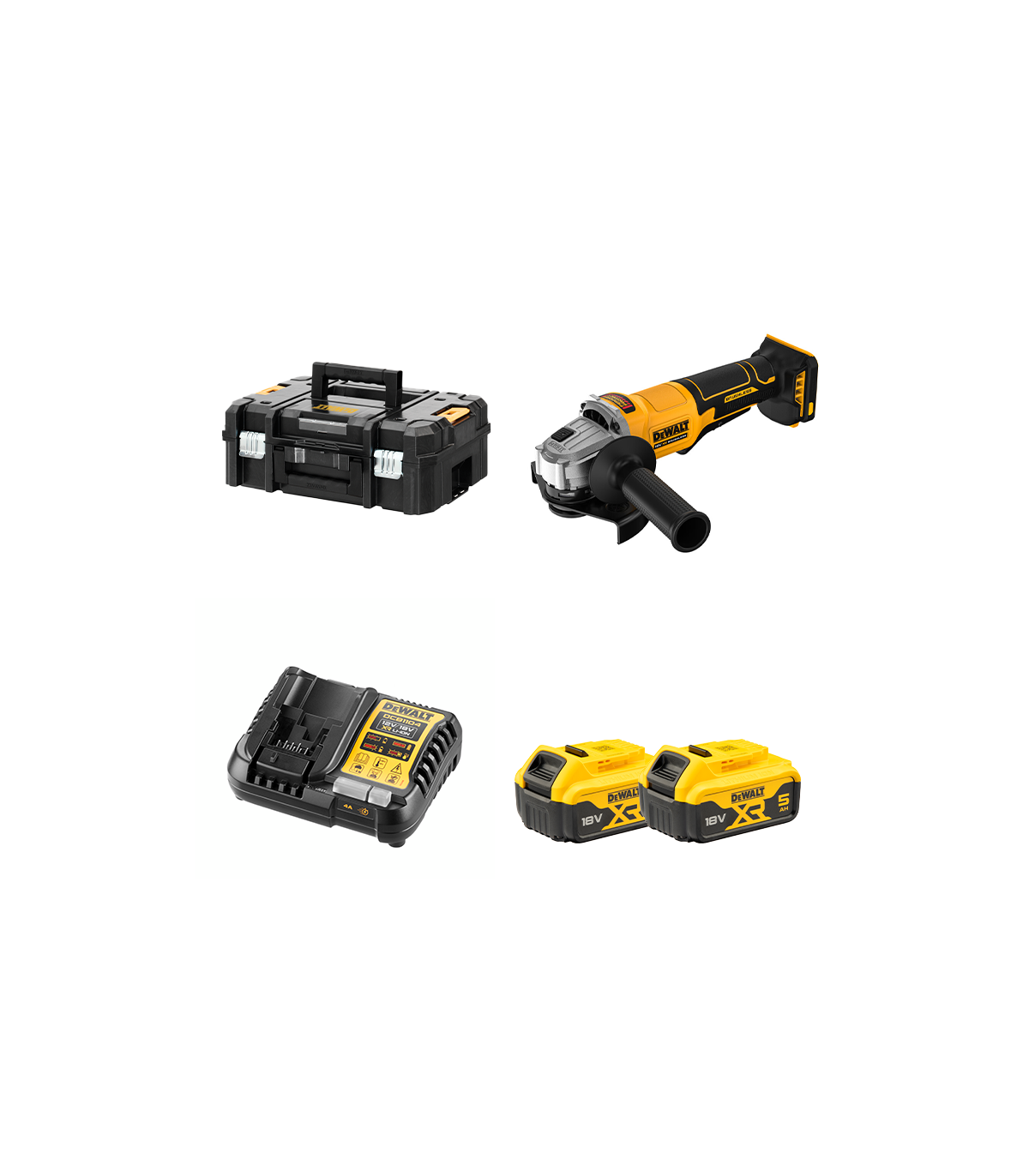Meuleuse Ø125 mm 18V DCG408NT-XJ + 2 batteries 18V 5 Ah + 1 Chargeur DCB1104-QW DEWALT