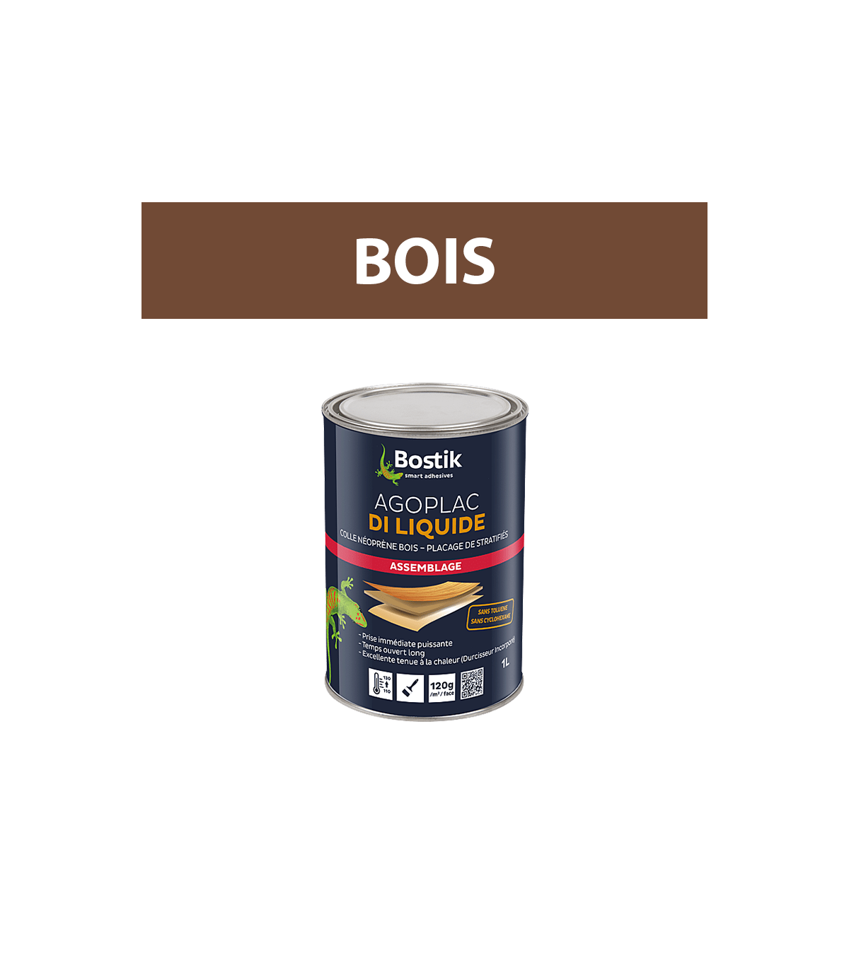 Colle contact néoprène Bois liquide Agoplac DI 1L BOSTIK