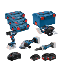 Pack 4 outils 18V (GSR 18V-90C + GWS 18V-15 PSC + GKM 18V-50 + GGS 18V-23 PLC) BOSCH