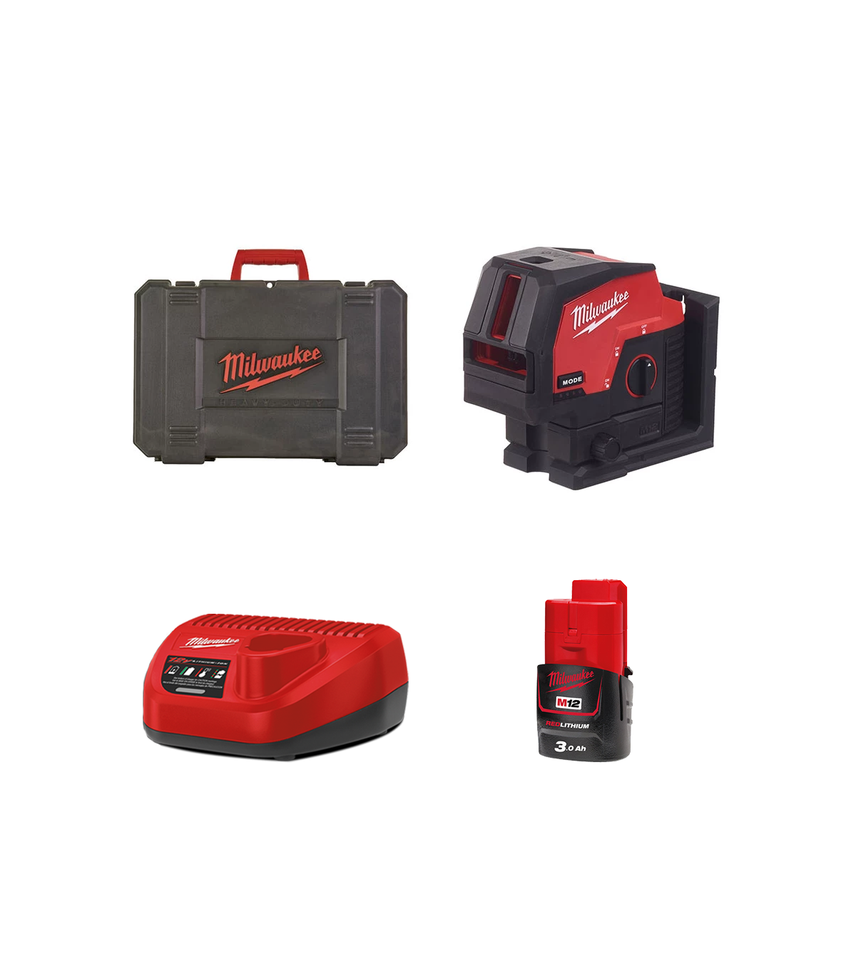 Laser 2 lignes vert 12V M12 CLLP + 1 batterie 3 Ah 12 V + C12C MILWAUKEE