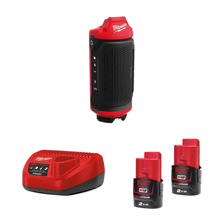 Enceinte de chantier 12V M12 SPEJSG2-0 + 2 batteries 2 Ah 12 V + chargeur C12C MILWAUKEE