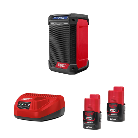 Radio Bluetooth 12V M12 RCDAB+-0 + 2 batteries 2 Ah 12 V + chargeur C12C MILWAUKEE