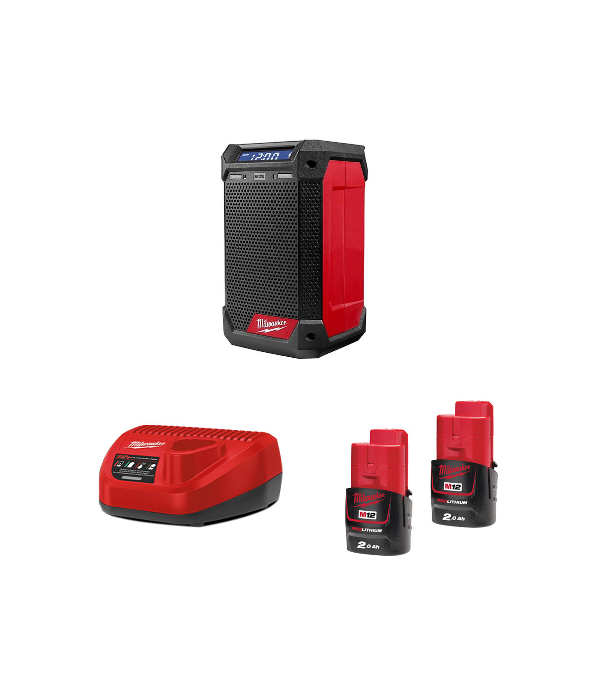 Radio Bluetooth 12V M12 RCDAB+-0 + 2 batteries 2 Ah 12 V + chargeur C12C MILWAUKEE