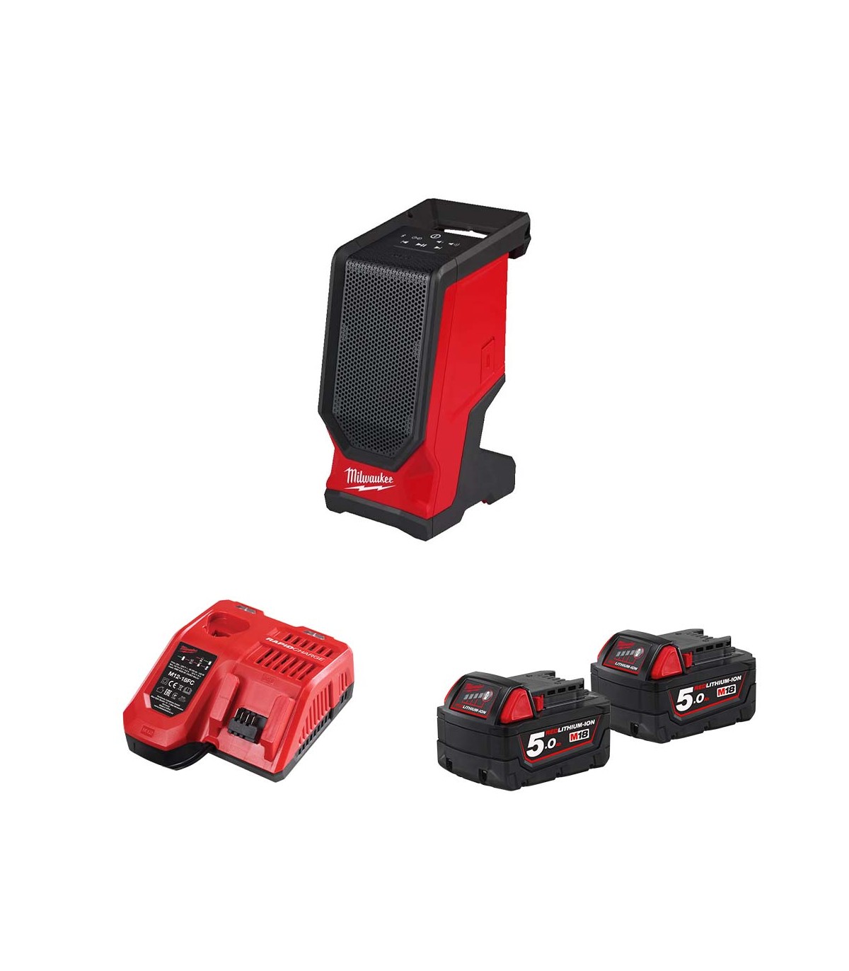Enceinte de chantier 18V M18 SPEJSG2-0 + 2 batteries 5 Ah + chargeur M12-18 FC MILWAUKEE