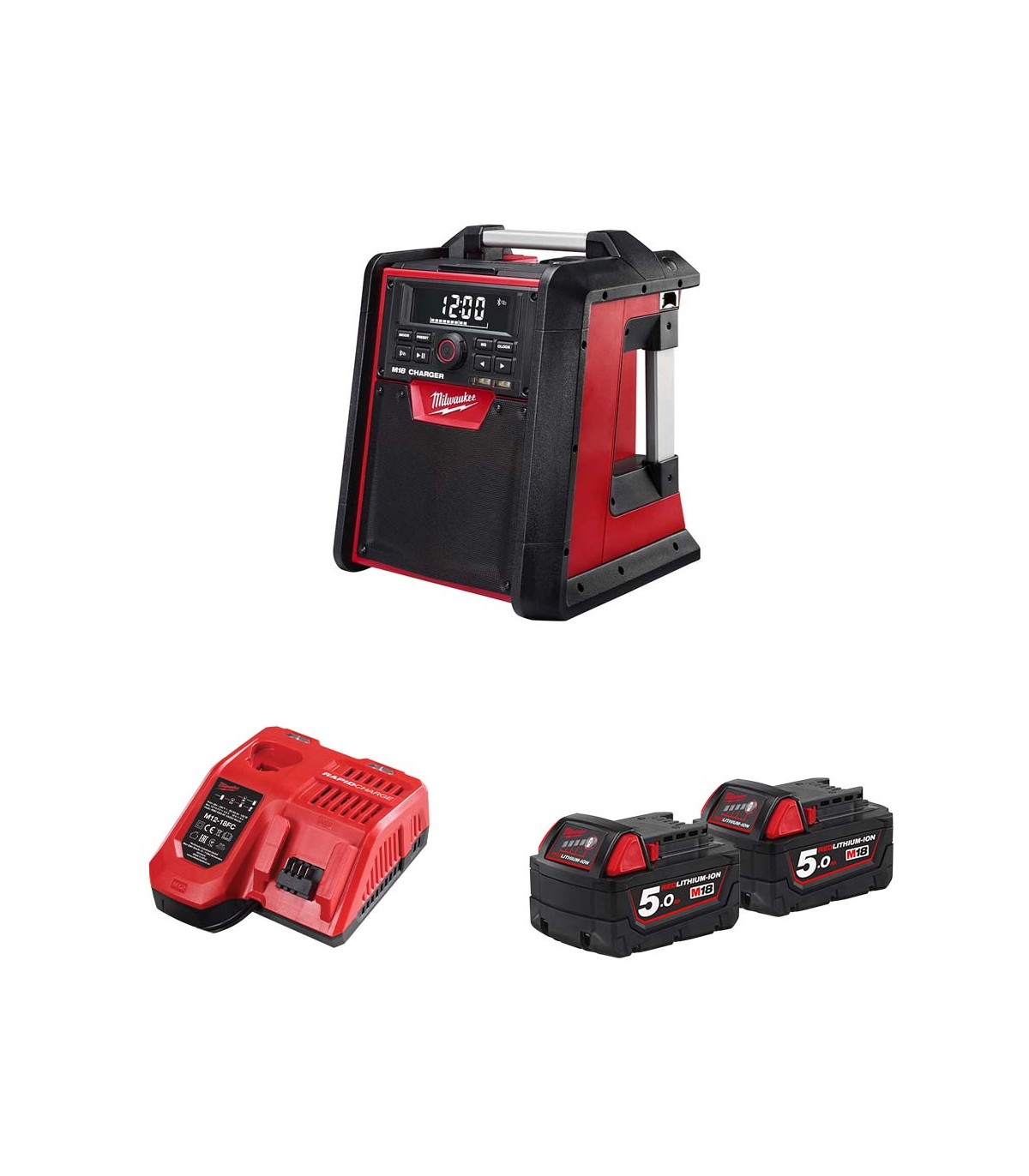 Radio Bluetooth 18V M18 RC-0 + 2 batteries 5 Ah + chargeur M12-18 FC MILWAUKEE