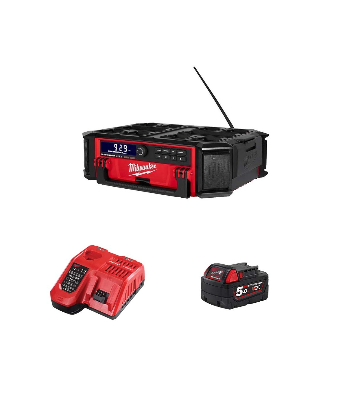 Radio Bluetooth Packout 18V M18 PRCDAB+-0 + 1 batterie 5 Ah + chargeur M12-18 FC MILWAUKEE
