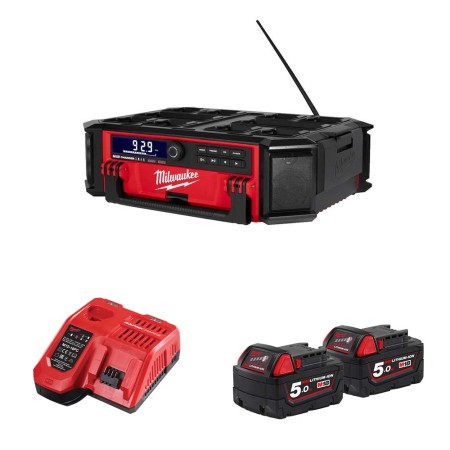 Radio Bluetooth Packout 18V M18 PRCDAB+-0 + 2 batteries 5 Ah + chargeur M12-18 FC MILWAUKEE