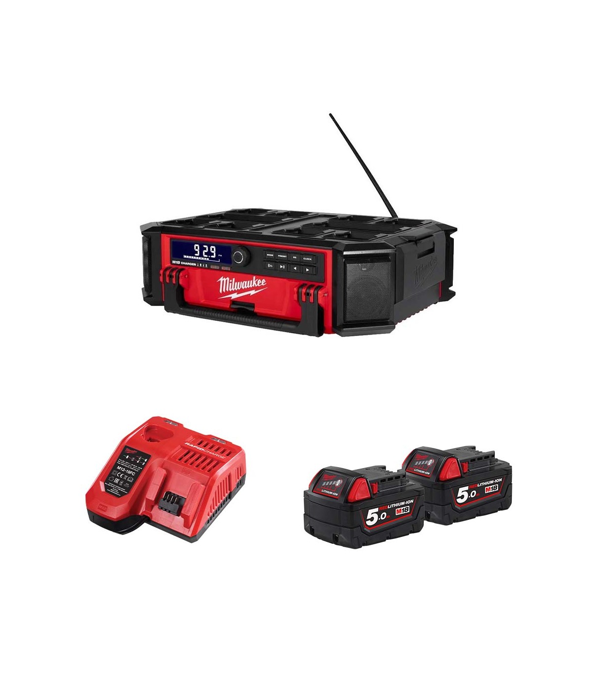 Radio Bluetooth Packout 18V M18 PRCDAB+-0 + 2 batteries 5 Ah + chargeur M12-18 FC MILWAUKEE