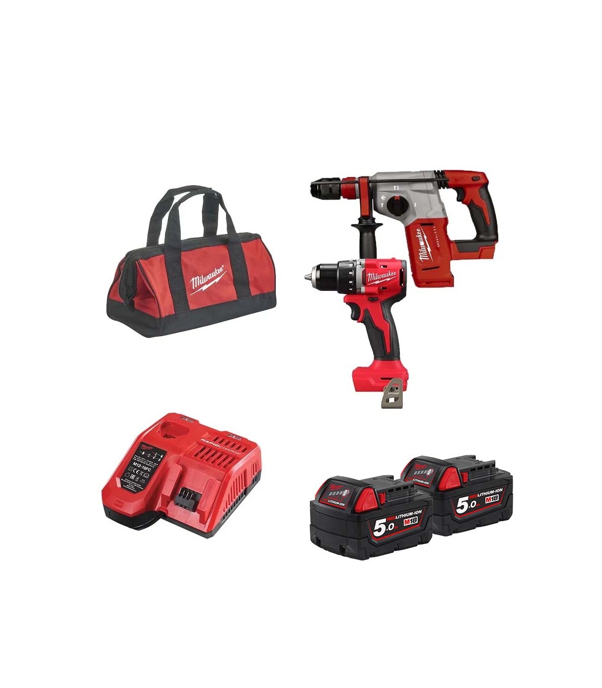 Pack 2 outils 18V M18 BLPP2FR-502X (Perforateur BLHX-0 SDS Plus + Perceuse visseuse BLDDRC-0) MILWAUKEE