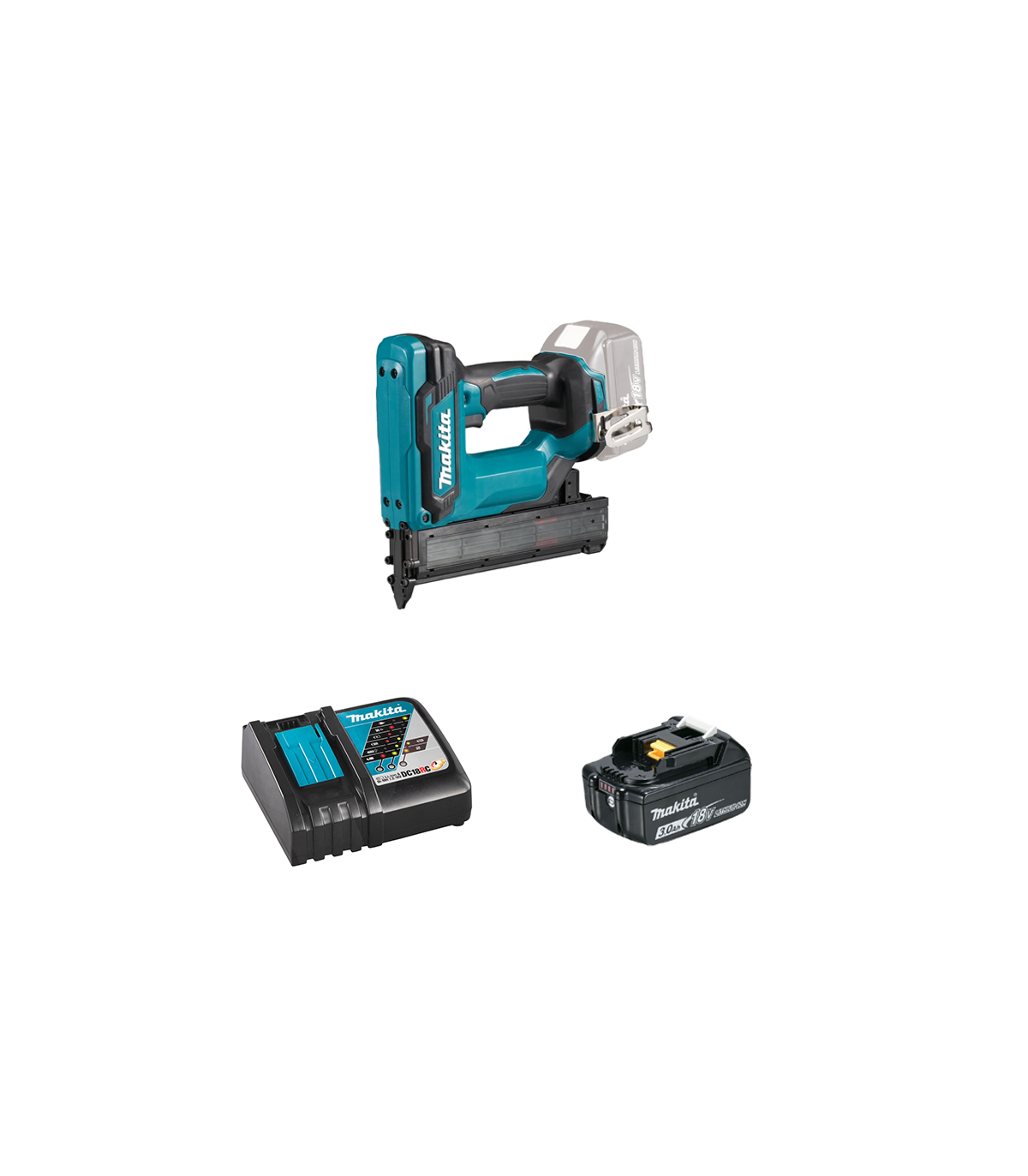Cloueur 18V DFN350Z + 1 batterie BL1830B 18V 3 Ah + chargeur rapide DC18RC MAKITA