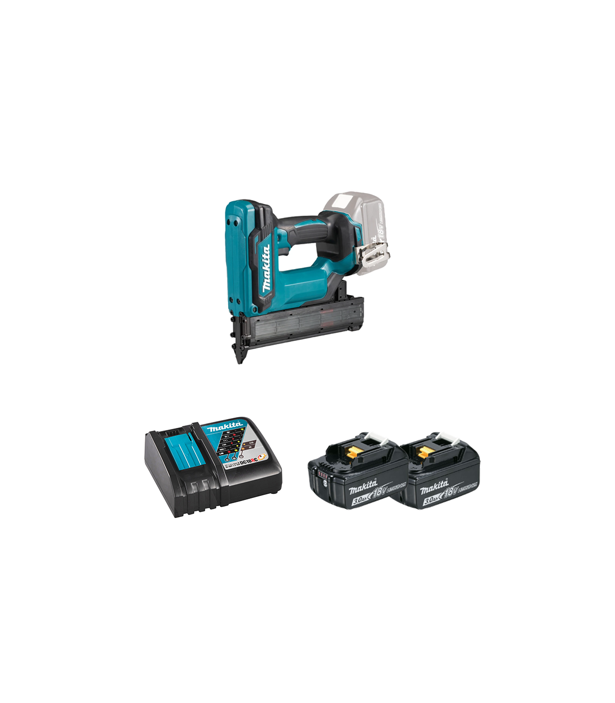Cloueur 18V DFN350Z + 2 batteries BL1830B 18V 3 Ah + chargeur rapide DC18RC MAKITA