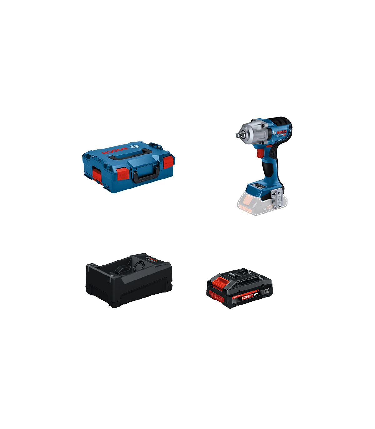 Boulonneuse GDS 18V-450 HC + 1 Batterie EXPERT 4 Ah + 1 Chargeur GAL 12V/18V-80 BOSCH