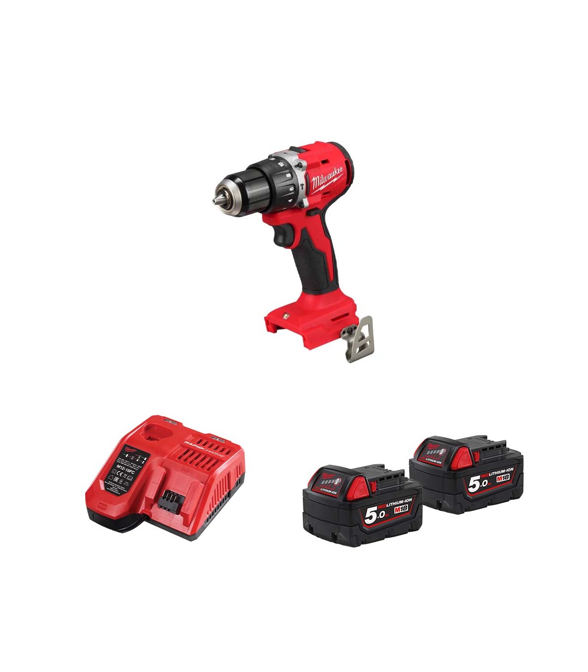 Perceuse visseuse à percussion 18V M18 BLPDRC-0 + 2 batteries 5 Ah + chargeur M12-18 FC MILWAUKEE