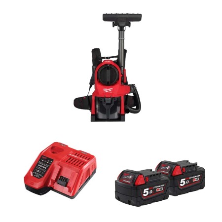 Aspirateur dorsal 18V M18 FBPV2-0 + 2 batteries 5 Ah + chargeur M12-18 FC MILWAUKEE