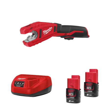 Coupe-tube cuivre 12V M12 C12 PC-0 + 2 batteries 2 Ah 12 V + chargeur C12C MILWAUKEE