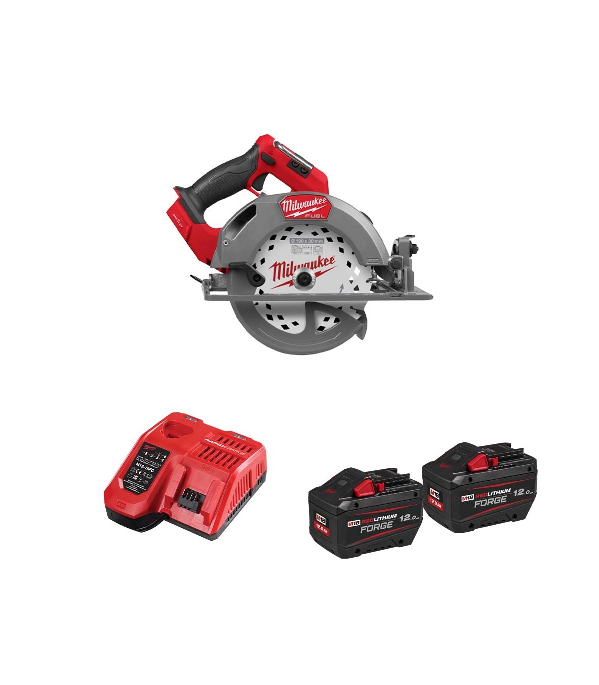 Scie circulaire Ø190 mm 18V M18 FCSO190GR-0C + 2 batteries FB 12 Ah + chargeur M12-18 FC MILWAUKEE
