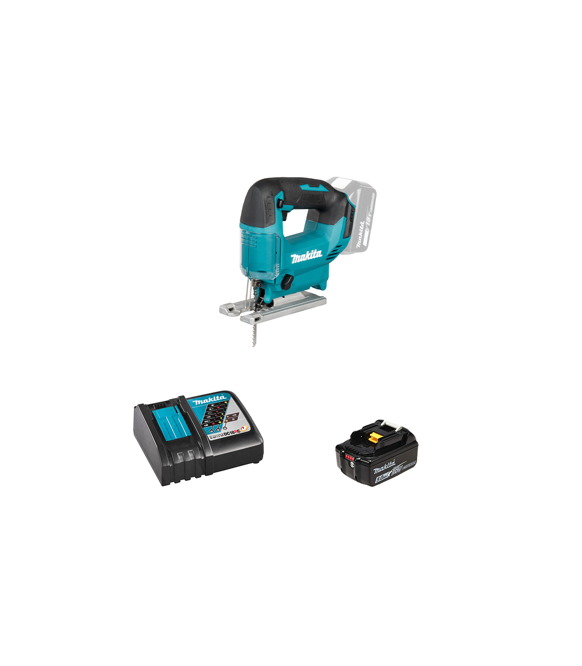 Scie sauteuse 18V DJV186Z + 1 batterie BL1850B 18V 5 Ah + chargeur rapide DC18RC MAKITA