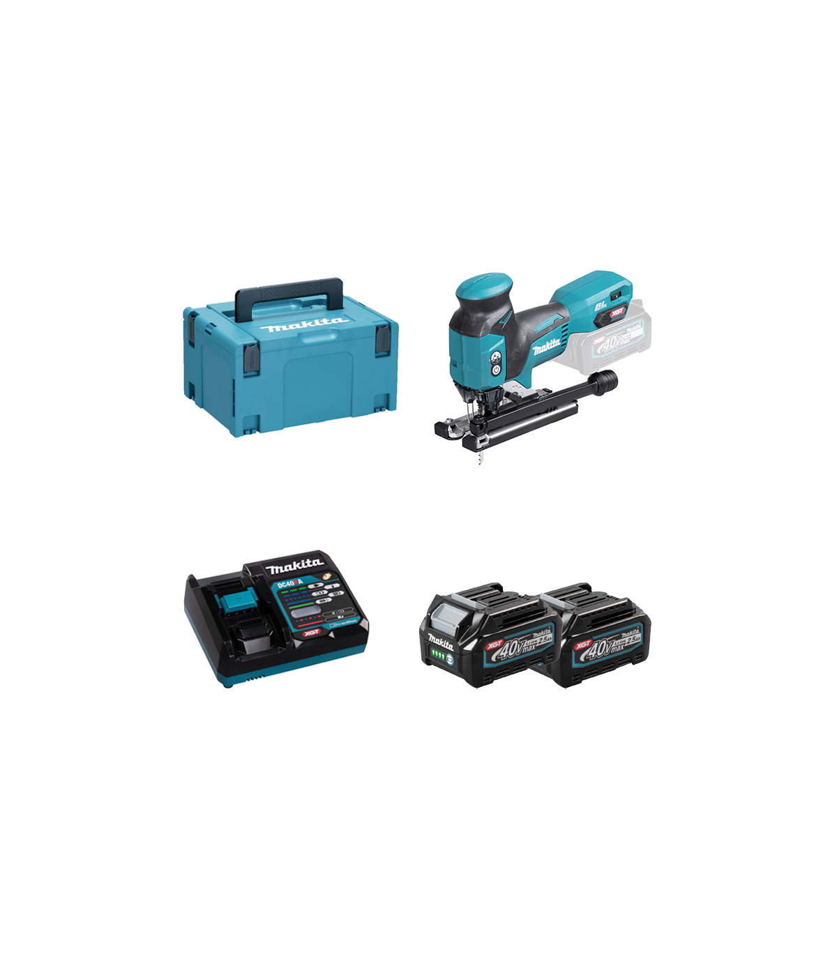 Scie sauteuse 40V JV001GZ + 2 batteries 40V 2,5 Ah + chargeur rapide DC40RA MAKITA
