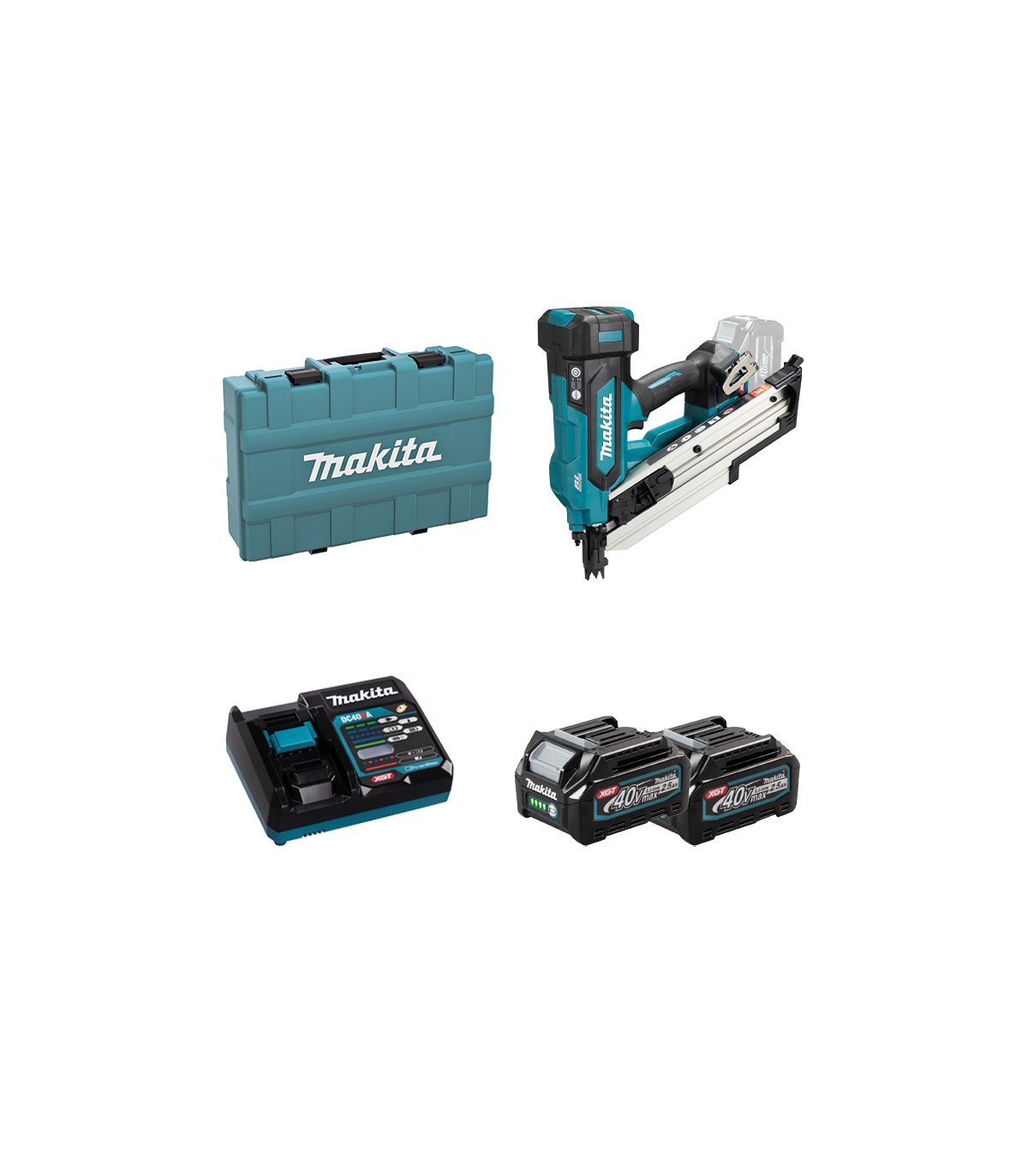 Cloueur de charpente 40V BN001GZ + 2 batteries 40V 2,5 Ah + chargeur rapide DC40RA MAKITA