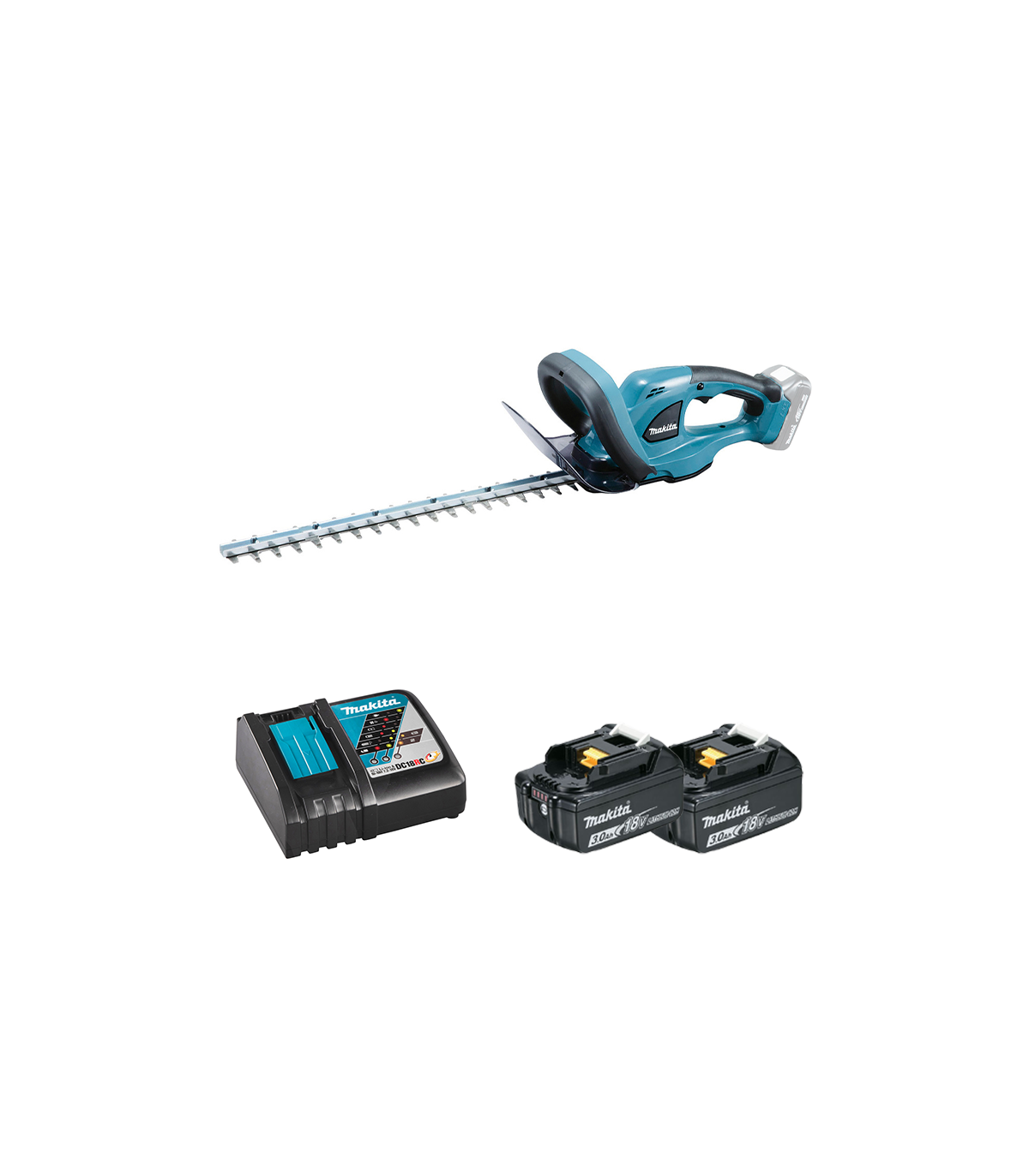 Taille-haie 18V 48cm DUH483Z + 2 batteries BL1830B 18V 3 Ah + chargeur rapide DC18RC MAKITA